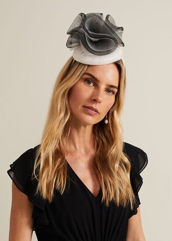 Phase Eight Ruffle Pillbox Fascinator Hats Black/White USA | 6428310-HI